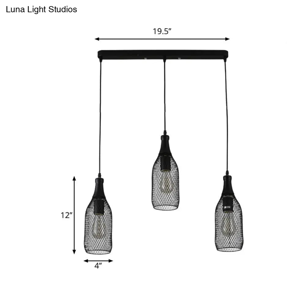 Industrial Style Black Metal Pendant Light With 3/6 Lights Mesh Shade And Restaurant Hanging Lamp