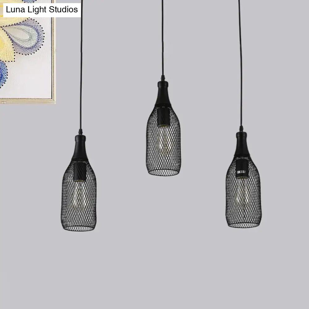 Industrial Style Black Metal Pendant Light With 3/6 Lights Mesh Shade And Restaurant Hanging Lamp