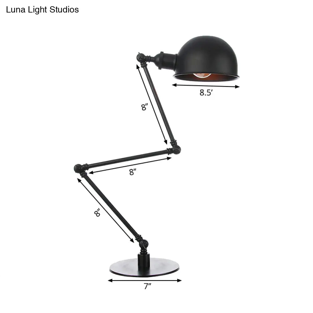 Industrial Style Black/Brass Domed Table Lamp With Adjustable Arm - Metallic 1-Bulb Lighting For