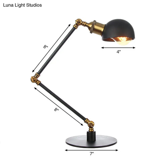 Industrial Style Black/Brass Domed Table Lamp With Adjustable Arm - Metallic 1-Bulb Lighting For