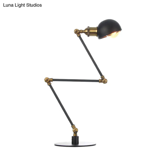 Industrial Style Black/Brass Domed Table Lamp With Adjustable Arm - Metallic 1-Bulb Lighting For