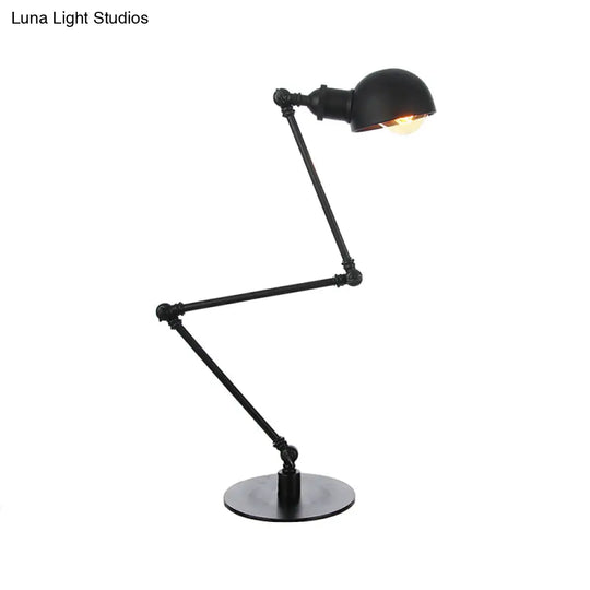 Industrial Style Black/Brass Domed Table Lamp With Adjustable Arm - Metallic 1-Bulb Lighting For