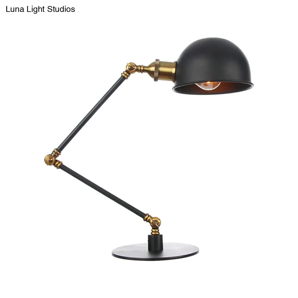 Industrial Style Black/Brass Domed Table Lamp With Adjustable Arm - Metallic 1-Bulb Lighting For