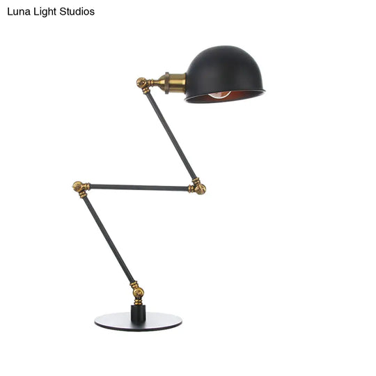 Industrial Style Black/Brass Domed Table Lamp With Adjustable Arm - Metallic 1-Bulb Lighting For