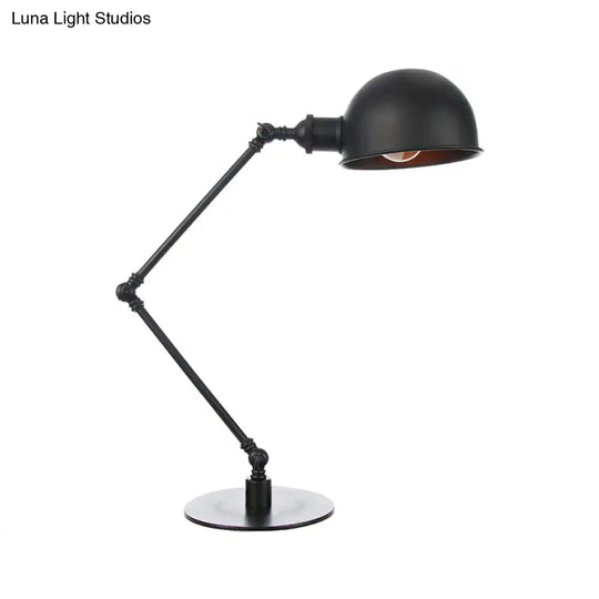 Industrial Style Black/Brass Domed Table Lamp With Adjustable Arm - Metallic 1-Bulb Lighting For