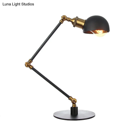 Industrial Style Black/Brass Domed Table Lamp With Adjustable Arm - Metallic 1-Bulb Lighting For