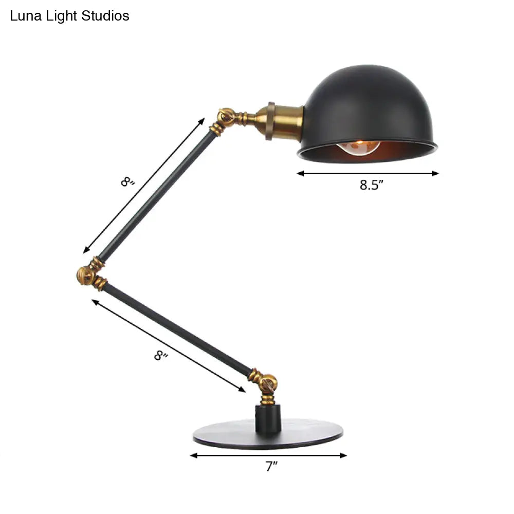 Industrial Style Black/Brass Domed Table Lamp With Adjustable Arm - Metallic 1-Bulb Lighting For