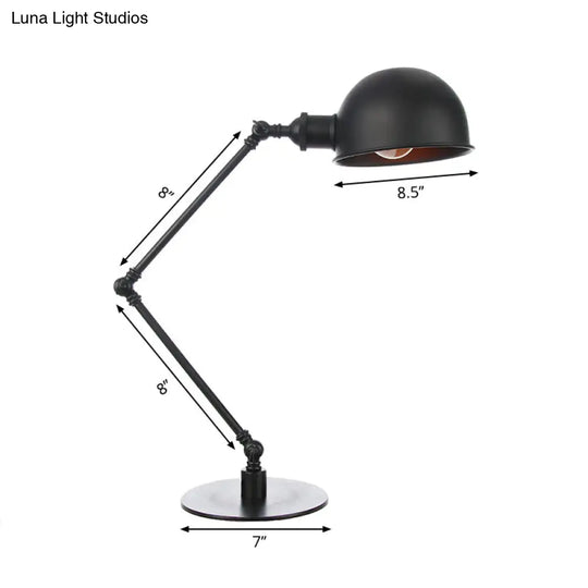 Industrial Style Black/Brass Domed Table Lamp With Adjustable Arm - Metallic 1-Bulb Lighting For