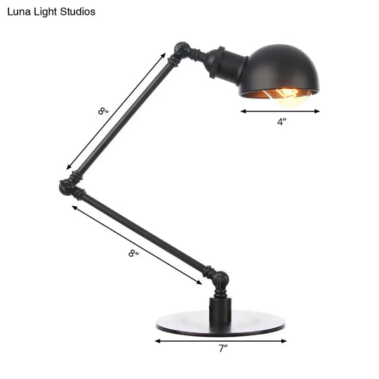 Industrial Style Black/Brass Domed Table Lamp With Adjustable Arm - Metallic 1-Bulb Lighting For