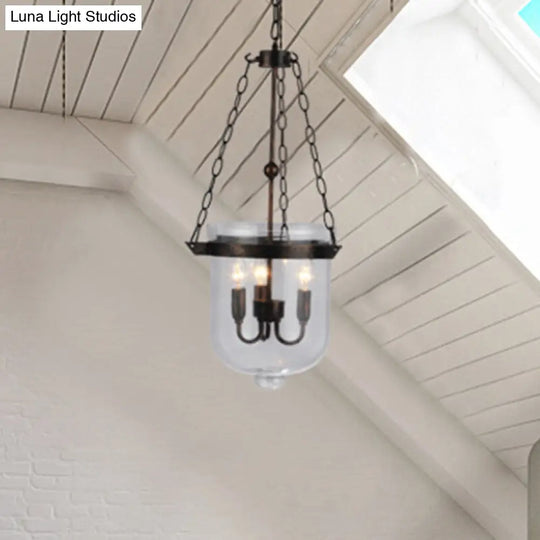 Industrial Black Bucket Chandelier: Sleek Glass Pendant Light For Dining Room