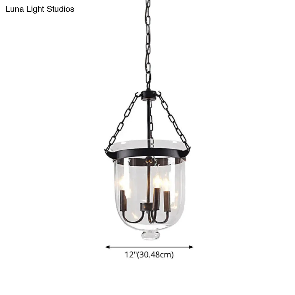 Industrial Black Bucket Chandelier: Sleek Glass Pendant Light For Dining Room