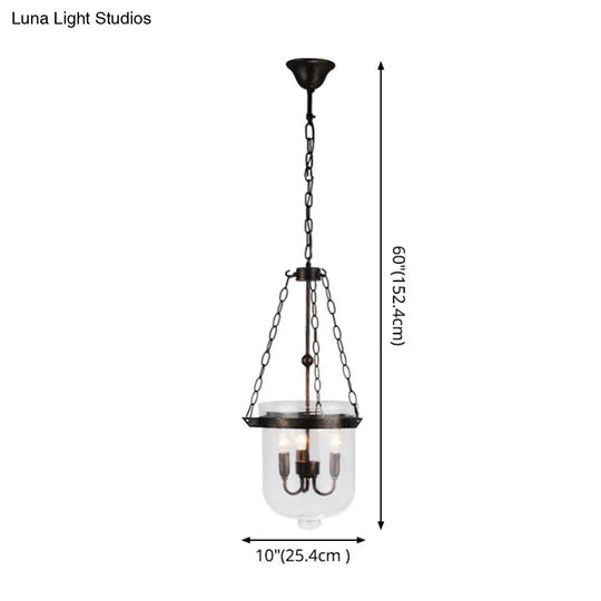 Industrial Black Bucket Chandelier: Sleek Glass Pendant Light For Dining Room