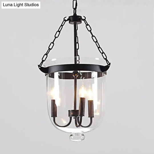 Industrial Black Bucket Chandelier: Sleek Glass Pendant Light For Dining Room