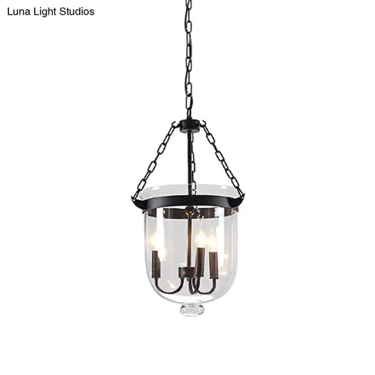 Industrial Black Bucket Chandelier: Sleek Glass Pendant Light For Dining Room Rust / 12