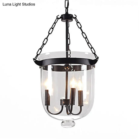 Industrial Black Bucket Chandelier: Sleek Glass Pendant Light For Dining Room