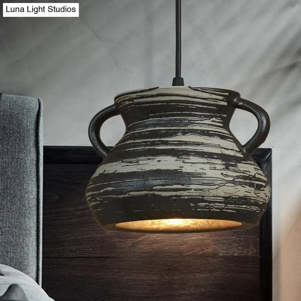 Industrial Black Ceramic Pendant Light For Restaurant - 1-Head Cylinder/Urn Style / Urn