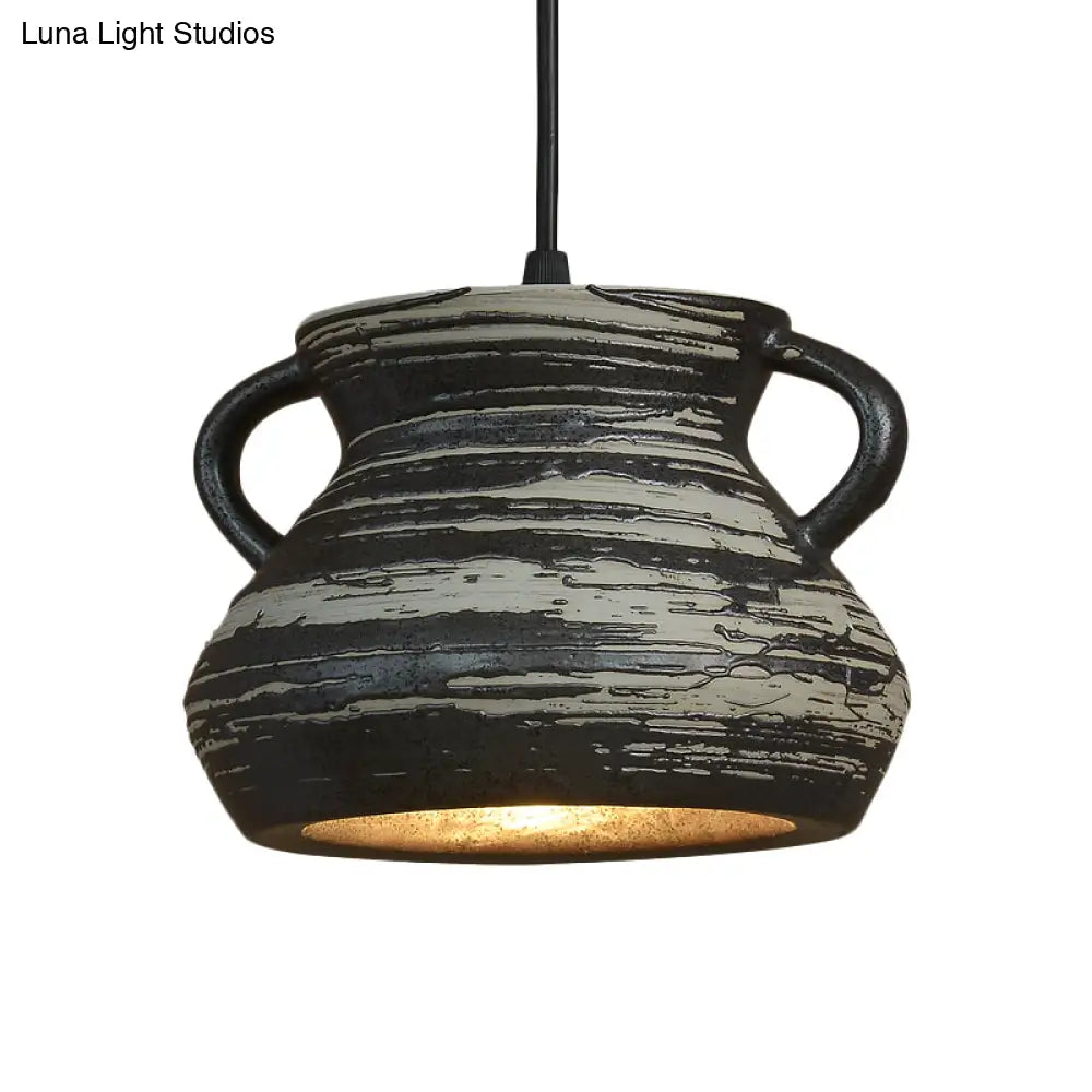 Industrial Style Black Ceramic Suspension Pendant Light For Restaurants - 1-Head Cylinder/Urn Design