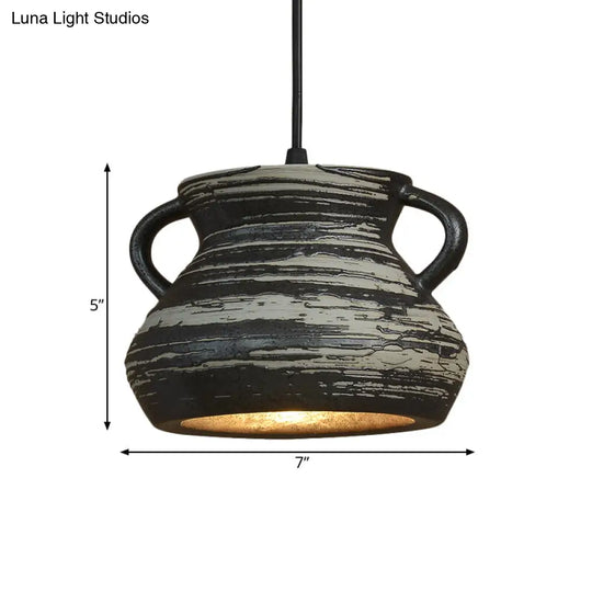 Industrial Black Ceramic Pendant Light For Restaurant - 1-Head Cylinder/Urn Style