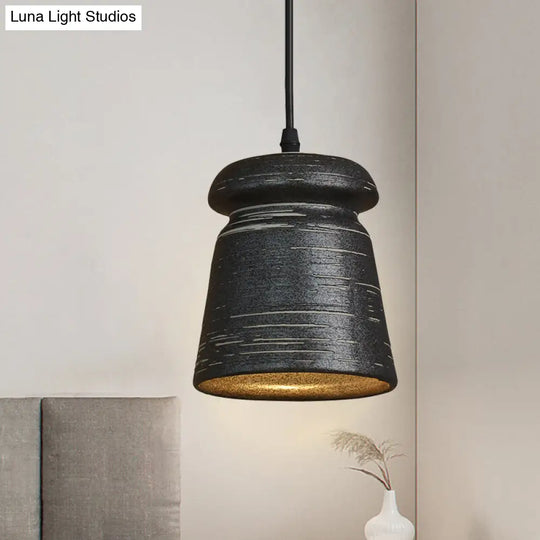 Industrial Black Ceramic Pendant Light For Restaurant - 1-Head Cylinder/Urn Style / Cylinder
