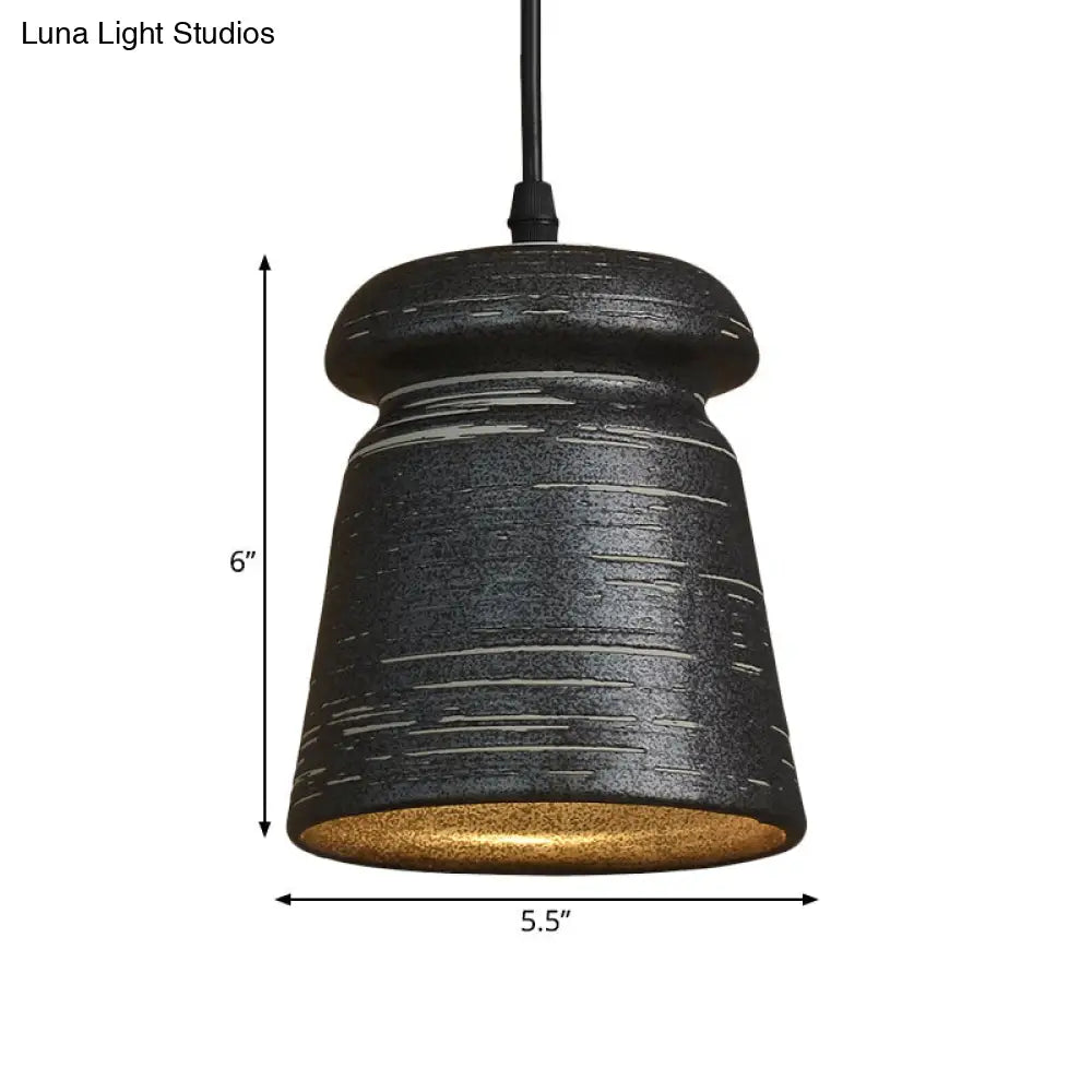 Industrial Black Ceramic Pendant Light For Restaurant - 1-Head Cylinder/Urn Style