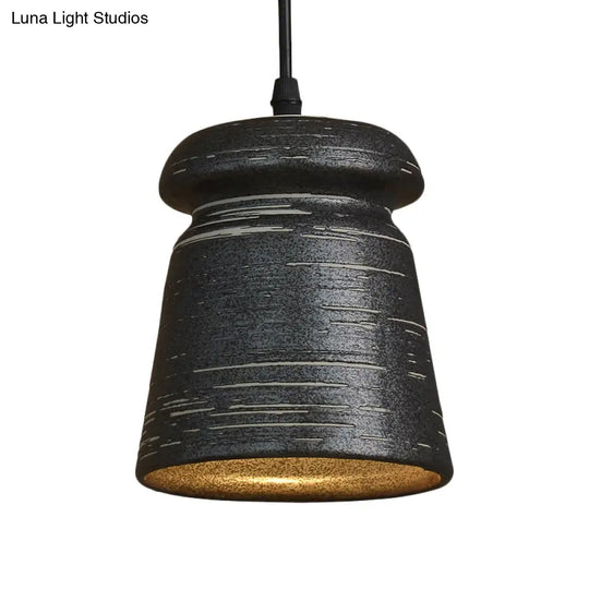 Industrial Style Black Ceramic Suspension Pendant Light For Restaurants - 1-Head Cylinder/Urn Design
