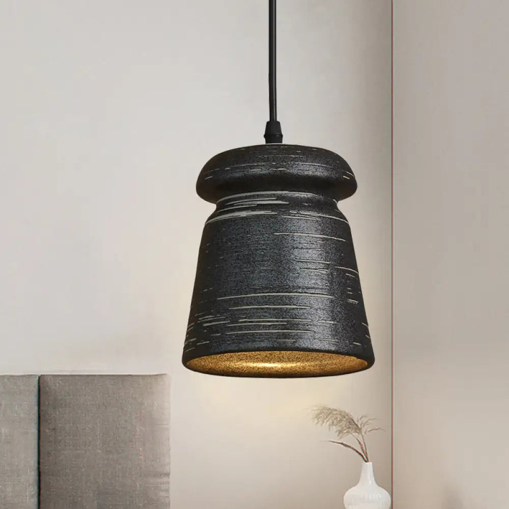Industrial Style Black Ceramic Suspension Pendant Light For Restaurants - 1-Head Cylinder/Urn