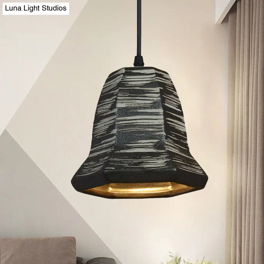 Industrial Black Ceramic Pendant Light For Restaurant - 1-Head Cylinder/Urn Style / Bell