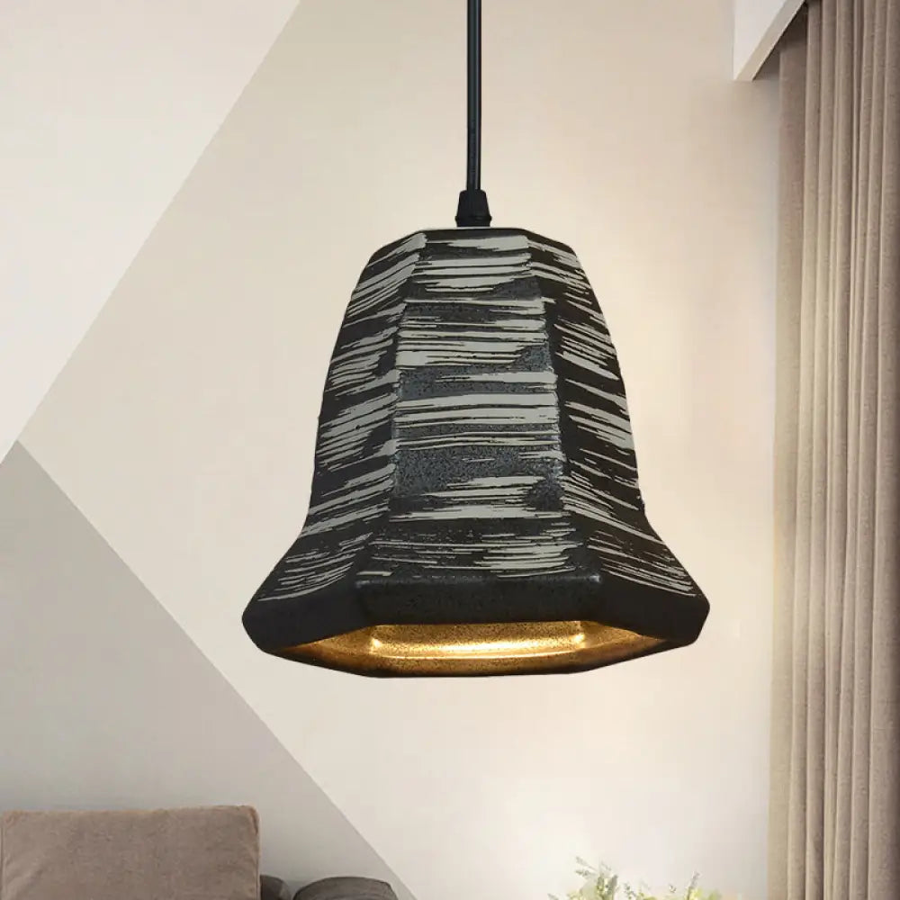 Industrial Style Black Ceramic Suspension Pendant Light For Restaurants - 1-Head Cylinder/Urn