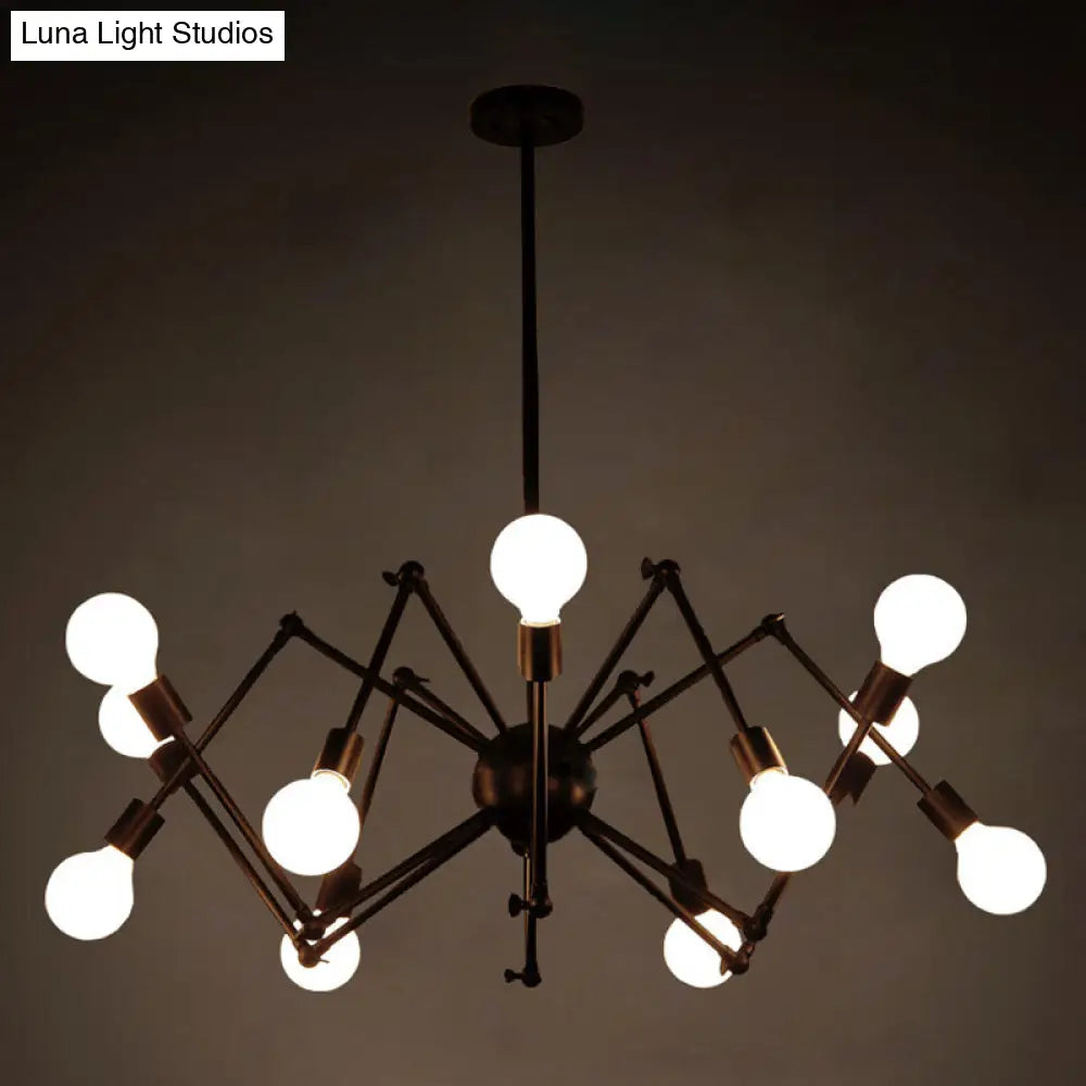 Retro Industrial Black Chandelier Wrought Iron Multi-Light Pendant For Living Room