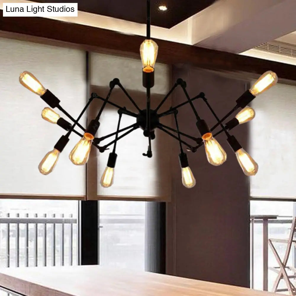 Retro Industrial Black Chandelier Wrought Iron Multi-Light Pendant For Living Room