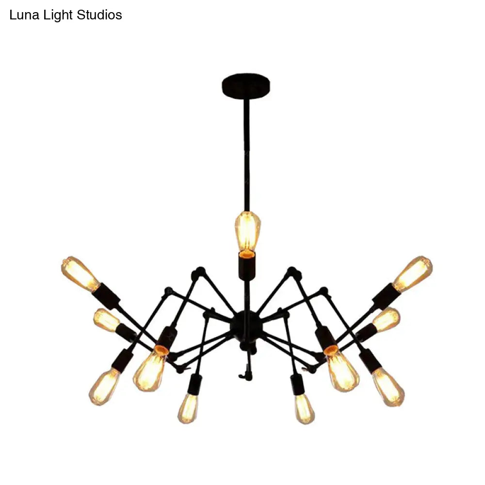 Retro Industrial Black Chandelier Wrought Iron Multi-Light Pendant For Living Room