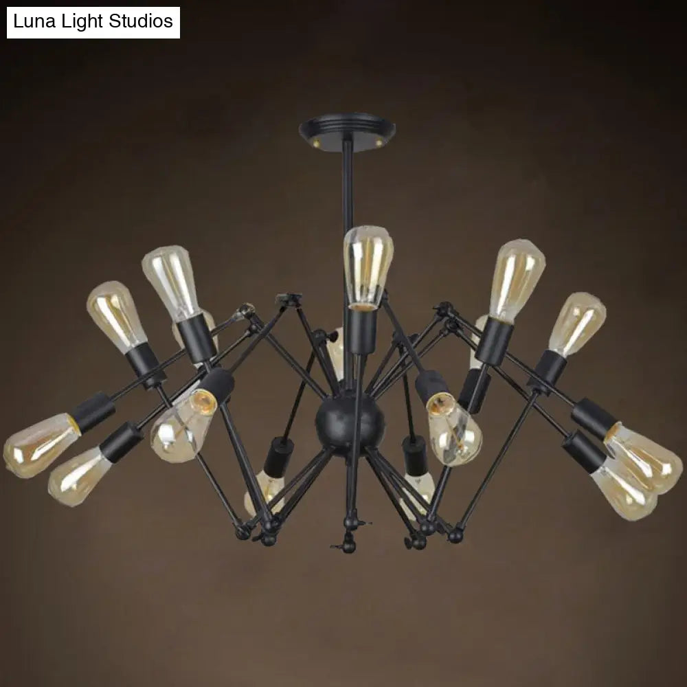 Retro Industrial Black Chandelier Wrought Iron Multi-Light Pendant For Living Room