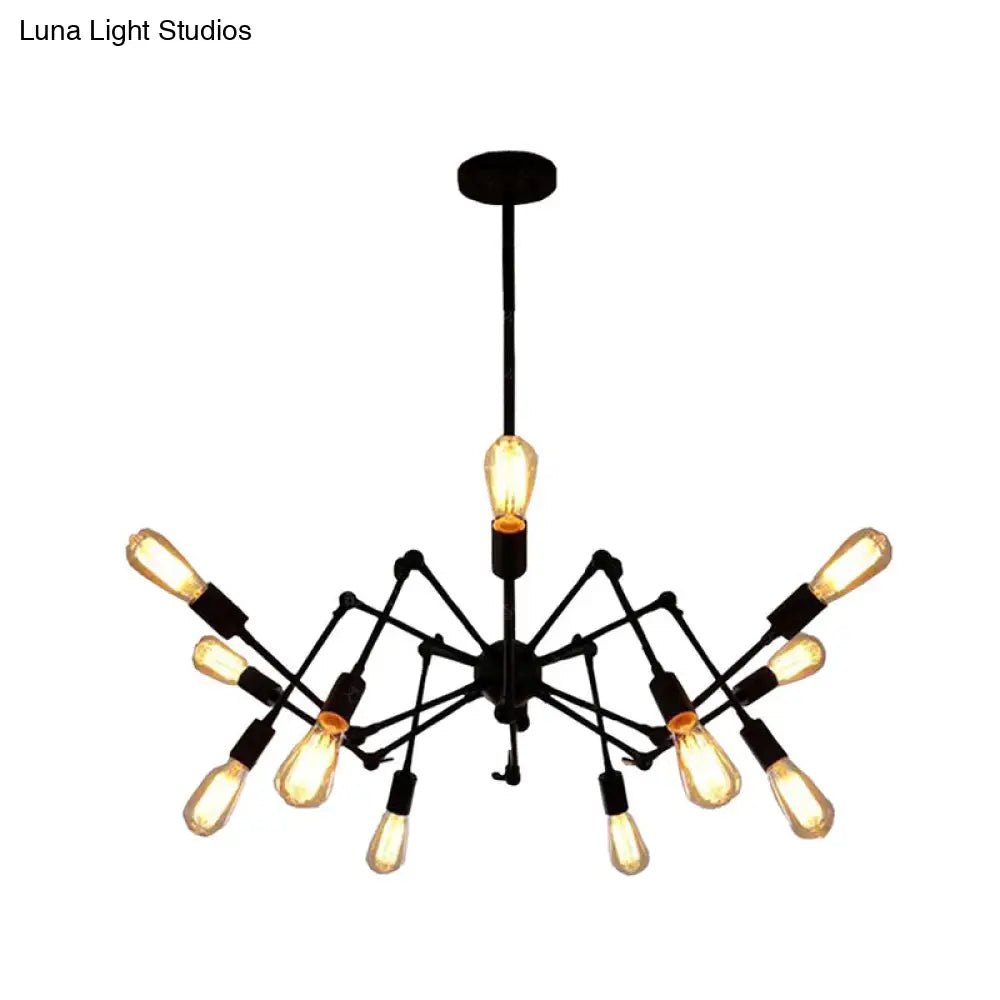 Industrial Style Black Chandelier With Multi-Light Pendant For Living Room