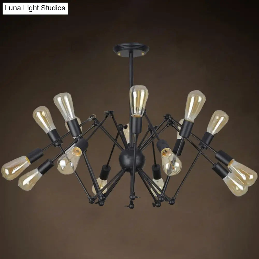 Industrial Style Black Chandelier With Multi-Light Pendant For Living Room