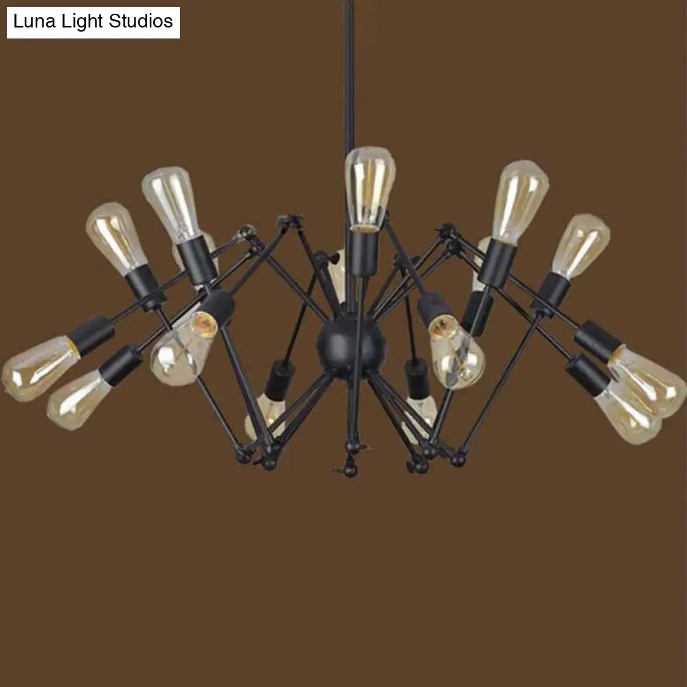 Retro Industrial Black Chandelier Wrought Iron Multi-Light Pendant For Living Room 16 /