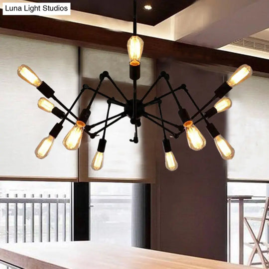 Industrial Style Black Chandelier With Multi-Light Pendant For Living Room