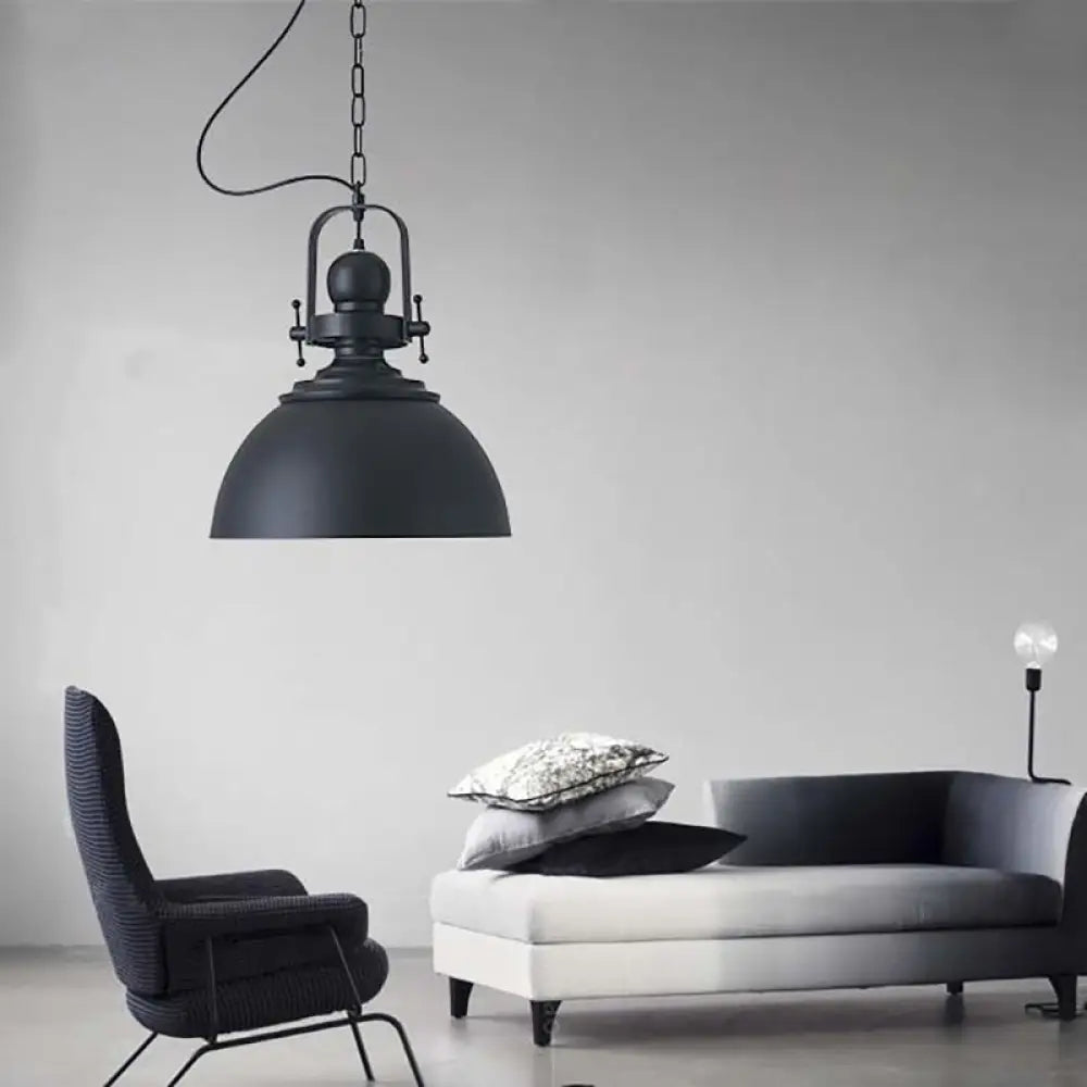 Industrial Style Black Domed Pendant Light With Swivel Joint - Dining Table Hanging Fixture