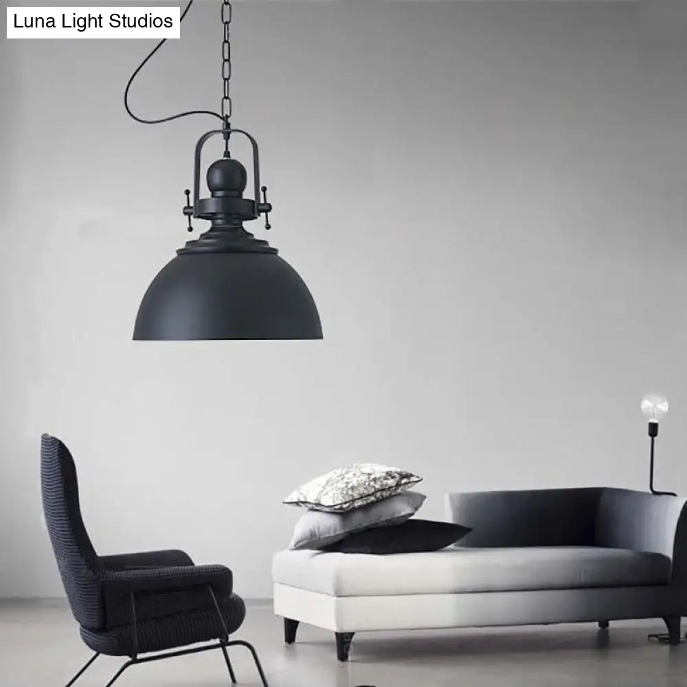 Black Domed Industrial Pendant Light With Swivel Joint For Dining Table