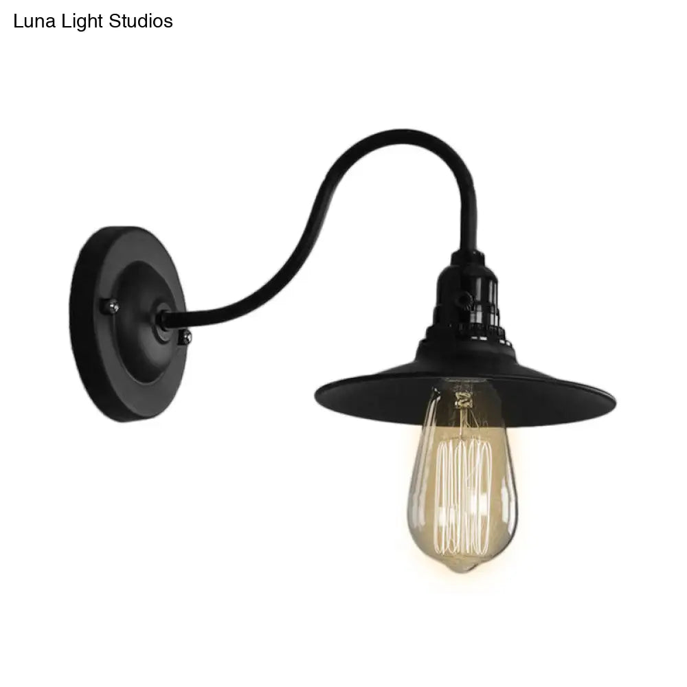 Industrial Style Black Flat Shade Wall Light Sconce - Metallic 1 Head Living Room 7/8.5 Width