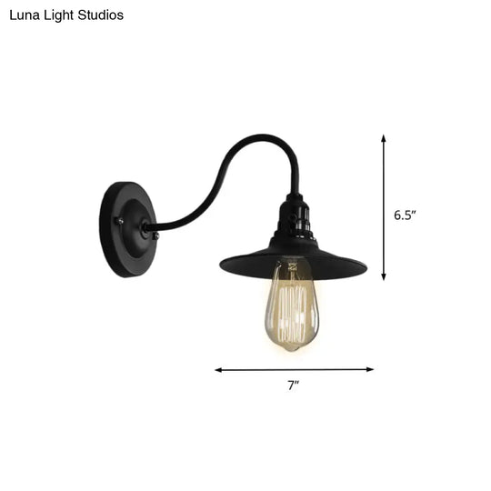 Industrial Style Black Flat Shade Wall Light Sconce - Metallic 1 Head Living Room 7/8.5 Width