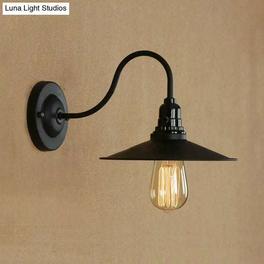 Industrial Style Black Flat Shade Wall Light Sconce - Metallic 1 Head Living Room 7/8.5 Width