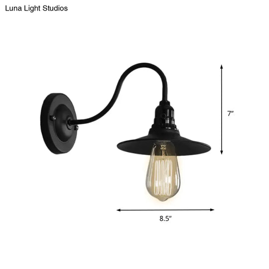 Industrial Style Black Flat Shade Wall Light Sconce - Metallic 1 Head Living Room 7/8.5 Width