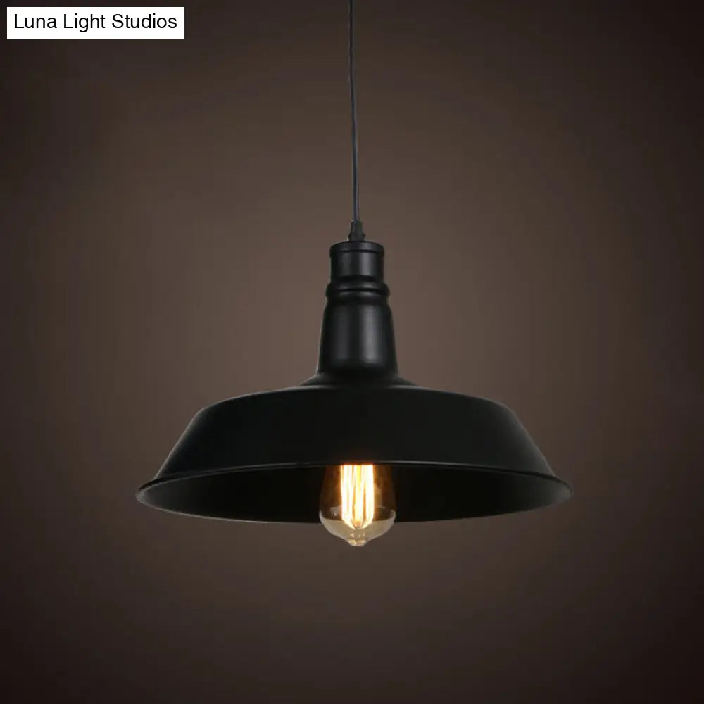 Industrial-Style Black Iron Pendant Lamp For Restaurants - 1-Light Bowl/Cage/Barn Design