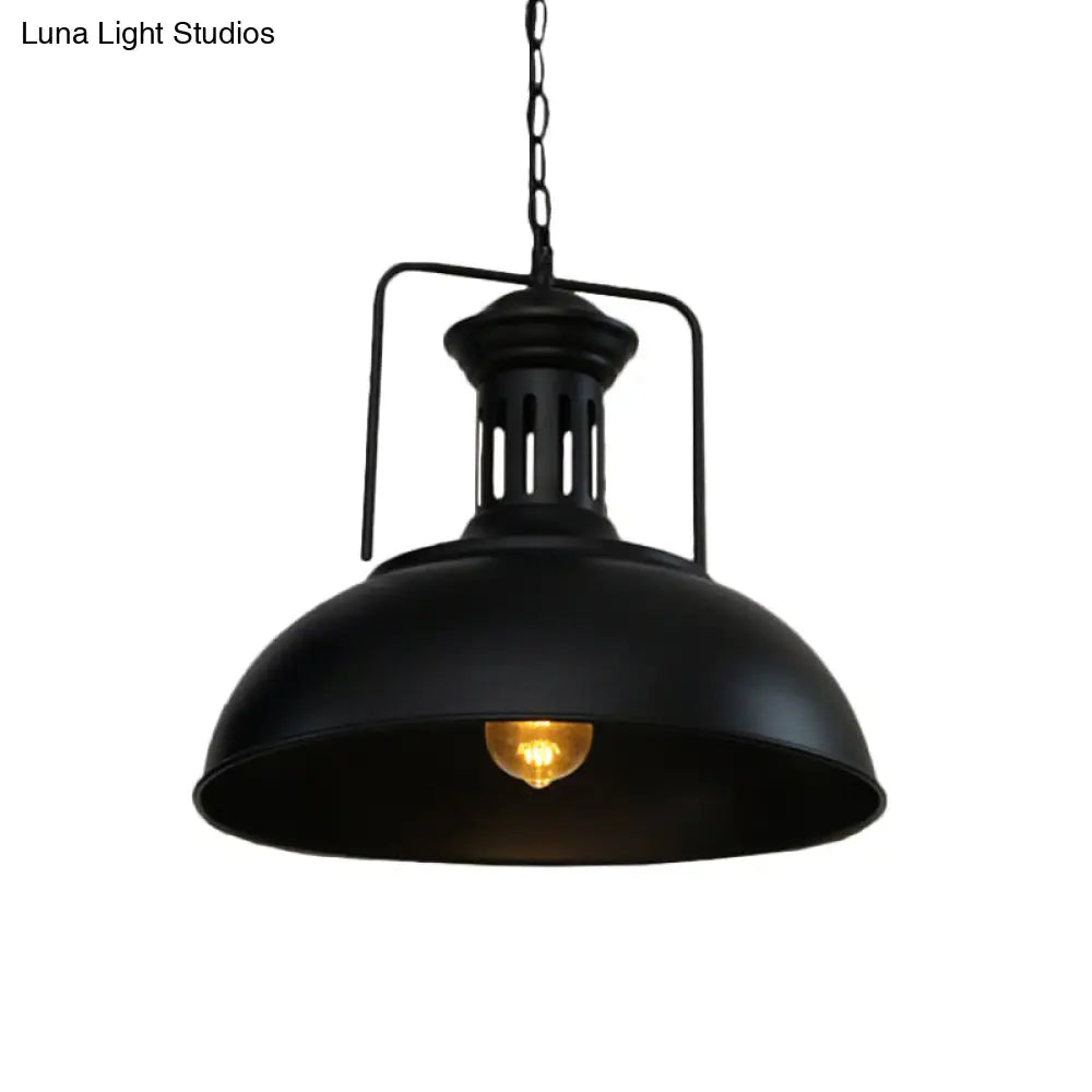 Industrial-Style Black Iron Pendant Lamp For Restaurants - 1-Light Bowl/Cage/Barn Design