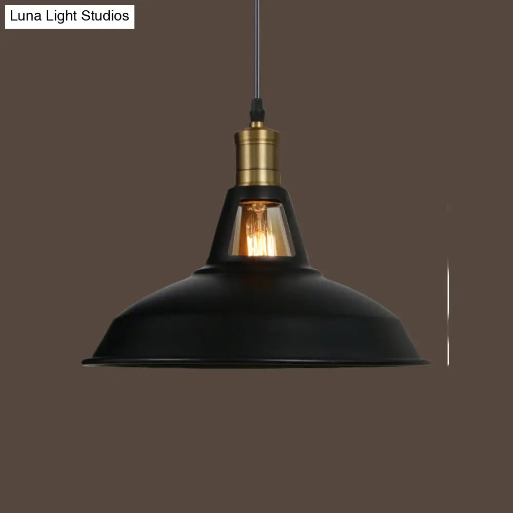 Industrial-Style Black Iron Pendant Lamp For Restaurants: 1-Light Bowl/Cage/Barn Design