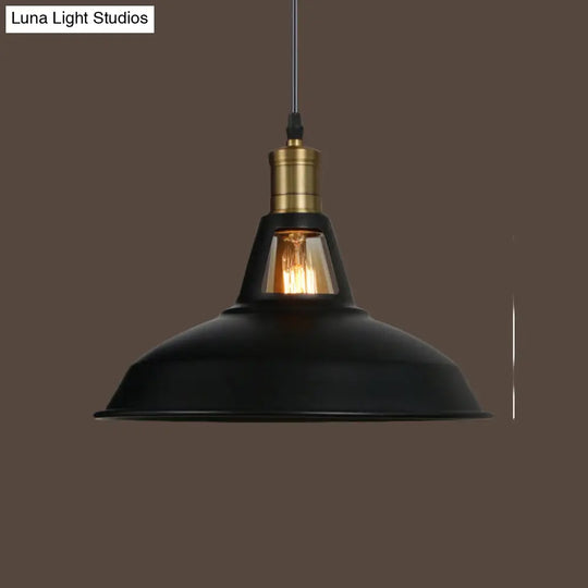 Industrial-Style Black Iron Pendant Lamp For Restaurants: 1-Light Bowl/Cage/Barn Design