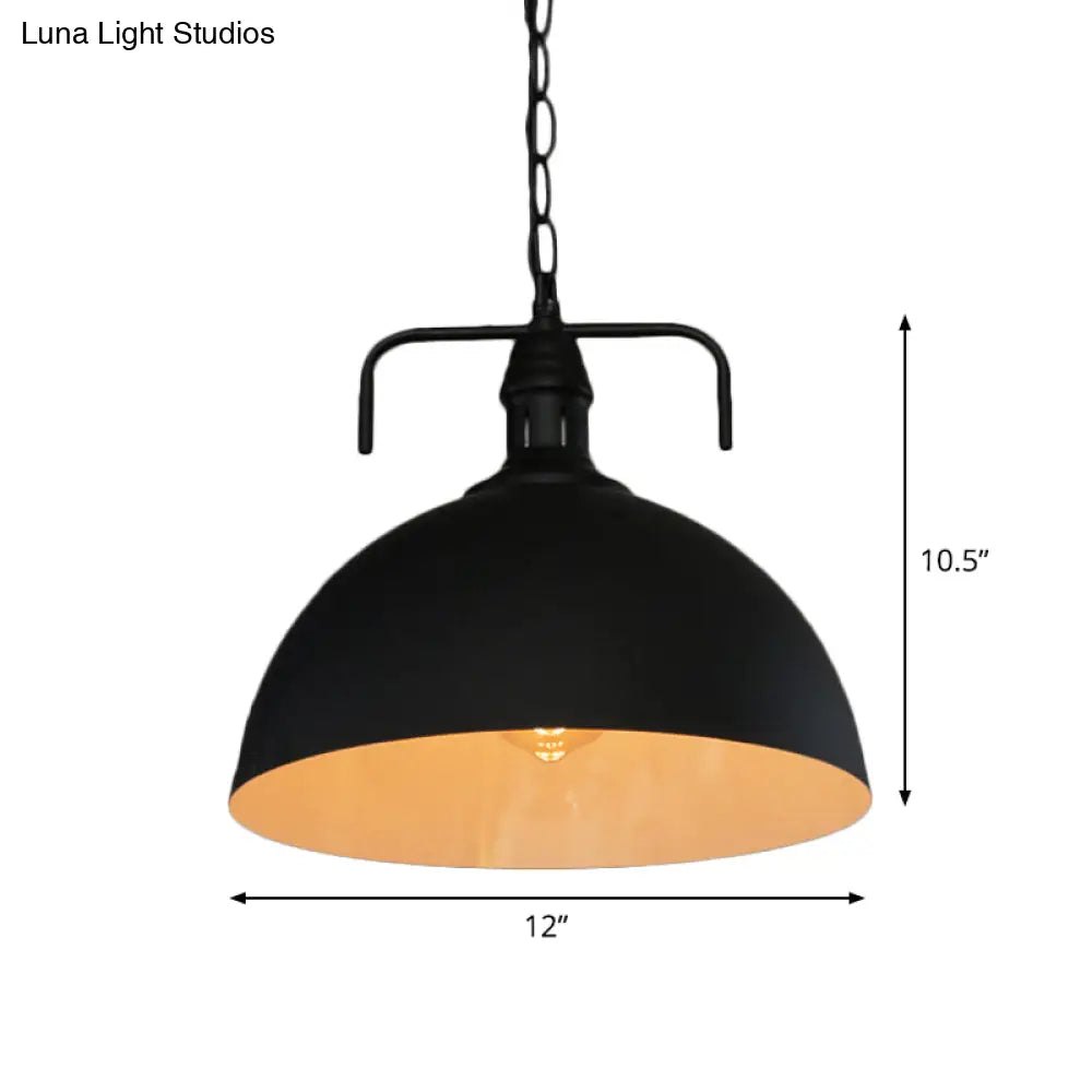 Industrial-Style Black Iron Pendant Lamp For Restaurants: 1-Light Bowl/Cage/Barn Design