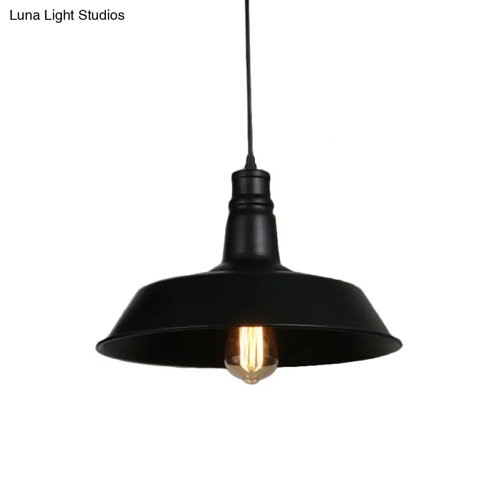 Industrial-Style Black Iron Pendant Lamp For Restaurants - 1-Light Bowl/Cage/Barn Design / A
