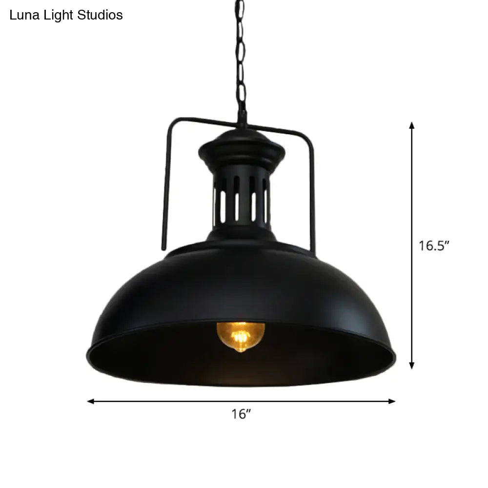 Industrial-Style Black Iron Pendant Lamp For Restaurants: 1-Light Bowl/Cage/Barn Design