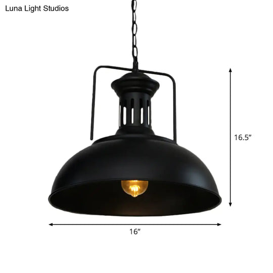 Industrial-Style Black Iron Pendant Lamp For Restaurants: 1-Light Bowl/Cage/Barn Design